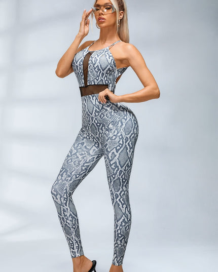 🖤ZASUWA Female Sexy Fishnet Snake Print Backless Jumpsuits
