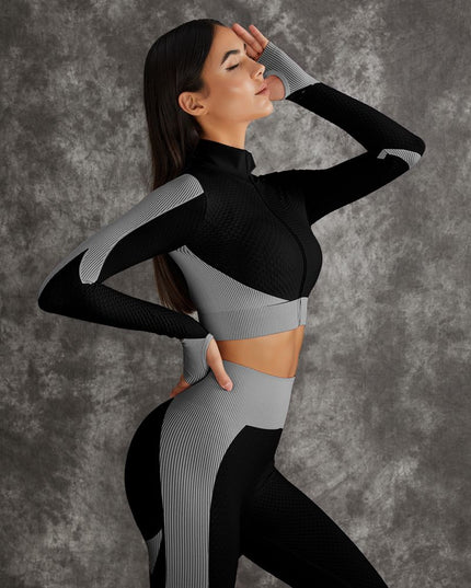 ZASUWA Female 3 Pieces Long Sleeve Zippers Fitness Suit