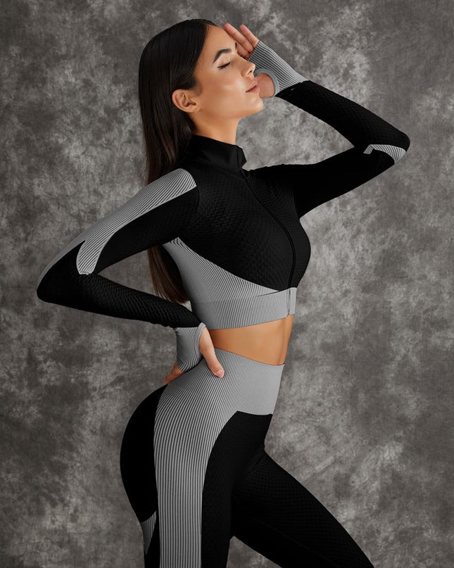 ZASUWA Female 3 Pieces Long Sleeve Zippers Fitness Suit