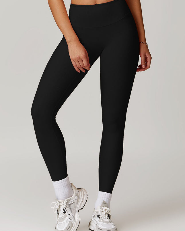 ZASUWA Female Ribbed High-waisted Hip-lift Quick Dry Elastic Tight Leggings