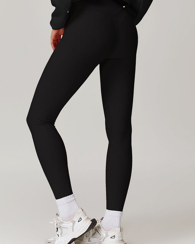 ZASUWA Female Ribbed High-waisted Hip-lift Quick Dry Elastic Tight Leggings