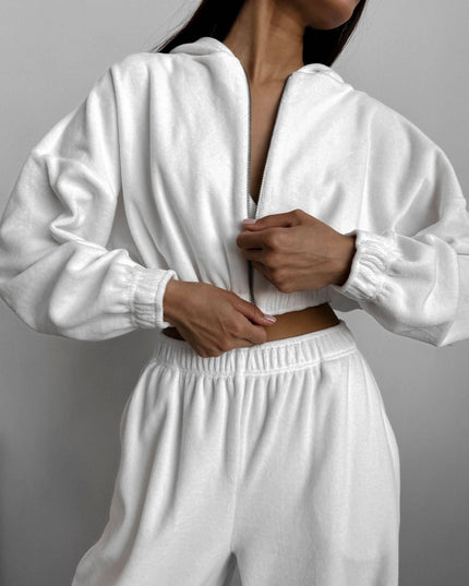 ZASUWA Female Coral Fleece Casual with Hat Tracksuit