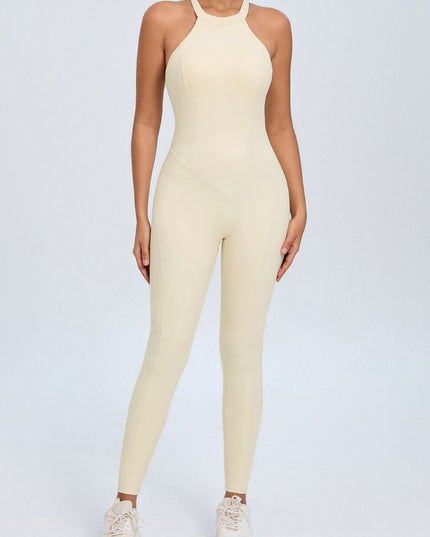 ZASUWA Female Sexy Backless Hollow Out V-shaped Waist Scrunch Bum Jumpsuit