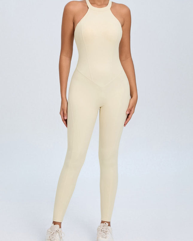 ZASUWA Female Sexy Backless Hollow Out V-shaped Waist Scrunch Bum Jumpsuit