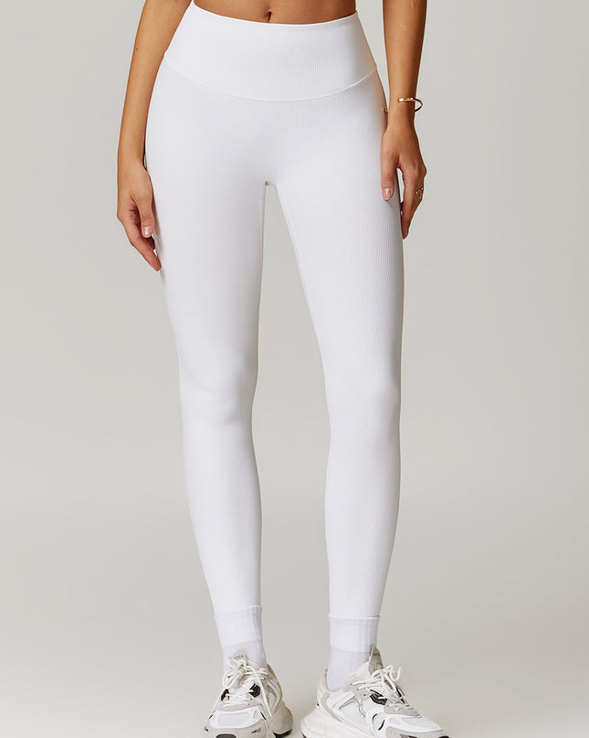 ZASUWA Female Ribbed High-waisted Hip-lift Quick Dry Elastic Tight Leggings