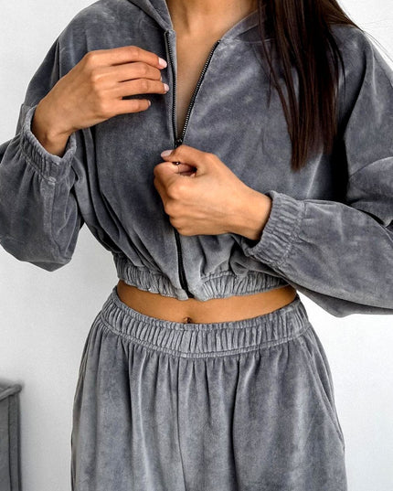 ZASUWA Female Coral Fleece Casual with Hat Tracksuit