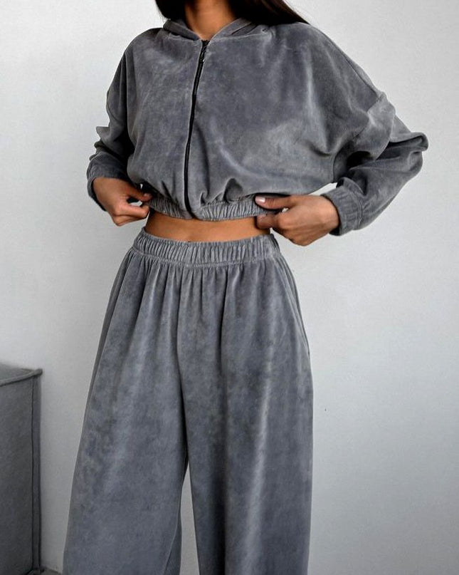 ZASUWA Female Coral Fleece Casual with Hat Tracksuit