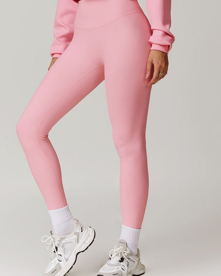 ZASUWA Female Ribbed High-waisted Hip-lift Quick Dry Elastic Tight Leggings