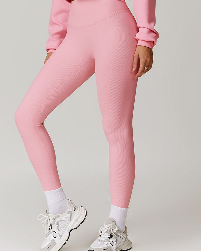 ZASUWA Female Ribbed High-waisted Hip-lift Quick Dry Elastic Tight Leggings