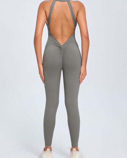 ZASUWA Female Sexy Backless Hollow Out V-shaped Waist Scrunch Bum Jumpsuit