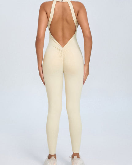 ZASUWA Female Sexy Backless Hollow Out V-shaped Waist Scrunch Bum Jumpsuit