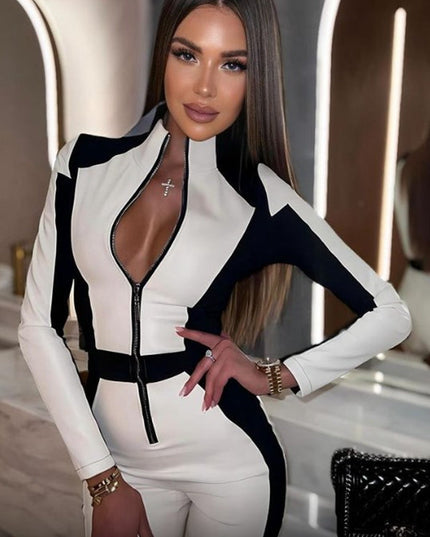 ❤ZASUWA Female "SciFi Heroine" Contrast Color PU Half Zipper Ski Jumpsuit