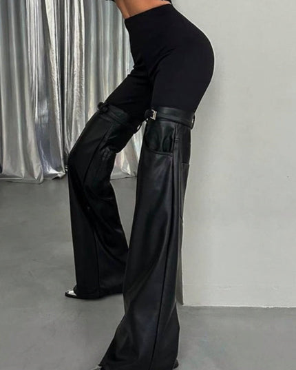 ZASUWA Female Faux Leather Pocket Flare Fashion Leggings