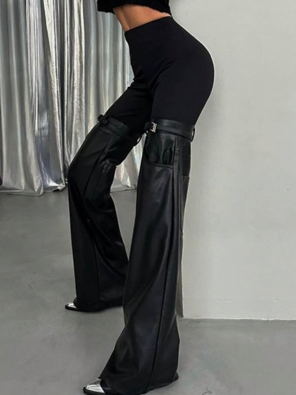 ZASUWA Female Faux Leather Pocket Flare Fashion Leggings