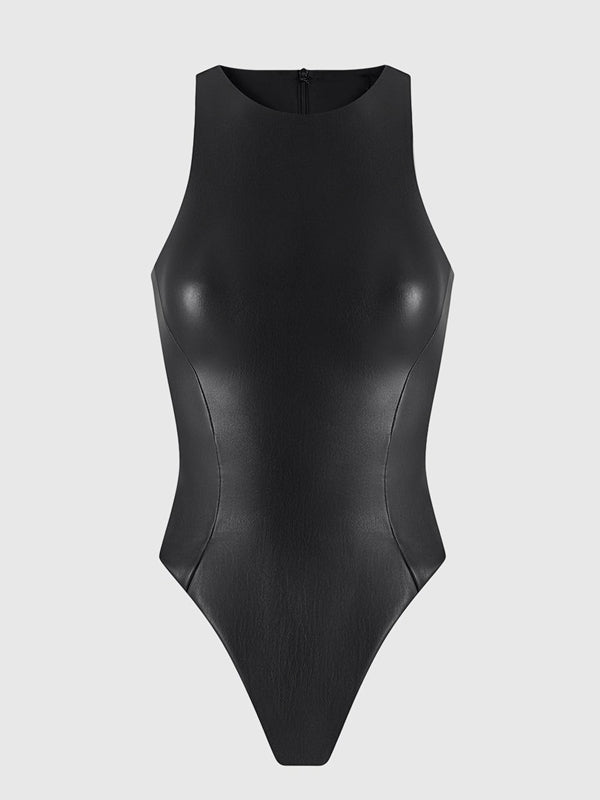 ZASUWA Female Fashion Faux Leather Bodysuit