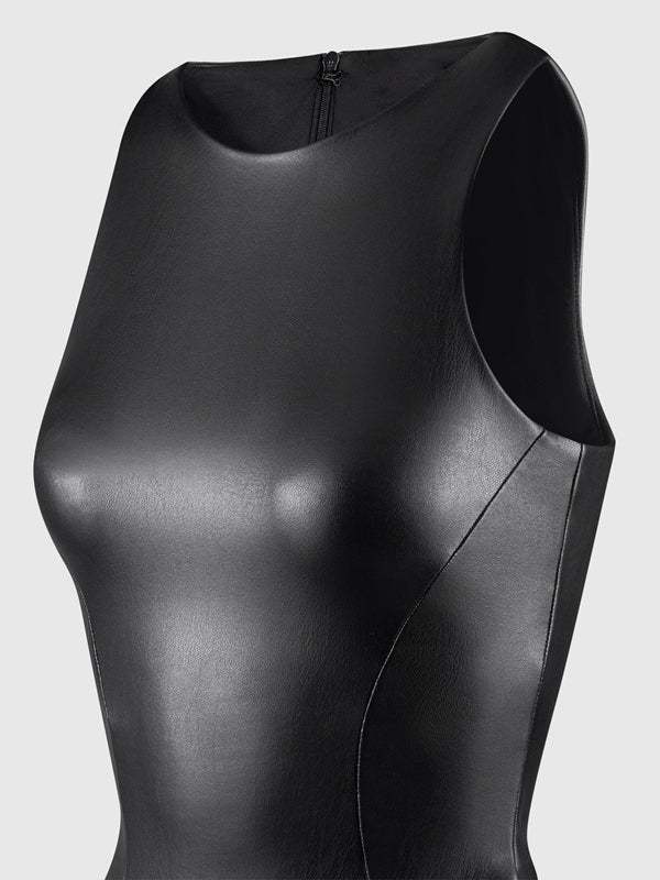 ZASUWA Female Fashion Faux Leather Bodysuit