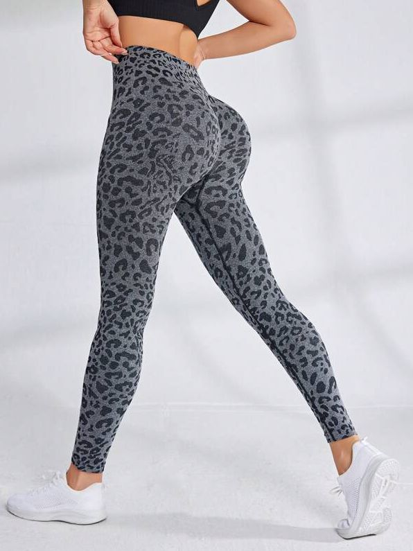 ZASUWA Female Leopard Print Elastic Tight Scrunch Bum Leggings