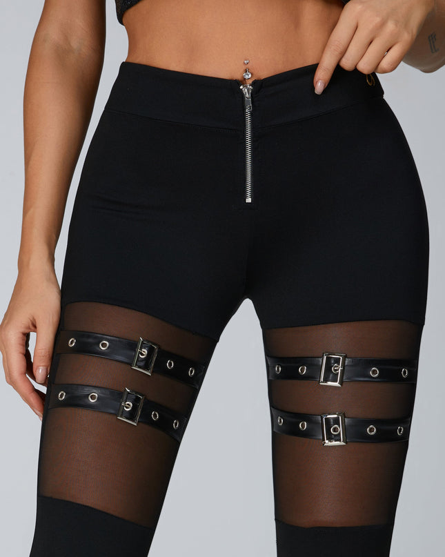 🖤ZASUWA Female Buttons Cutout Mesh Zipper Faux Leather Corset Tracksuit