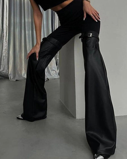 ZASUWA Female Faux Leather Pocket Flare Fashion Leggings