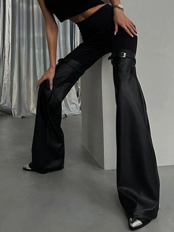 ZASUWA Female Faux Leather Pocket Flare Fashion Leggings