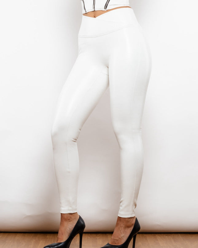 ZASUWA Female Glossy Faux Leather V-shape Waist Leggings