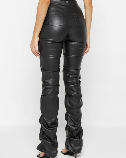 ZASUWA Female Faux Leather Folds Zipper Fashion Leggings