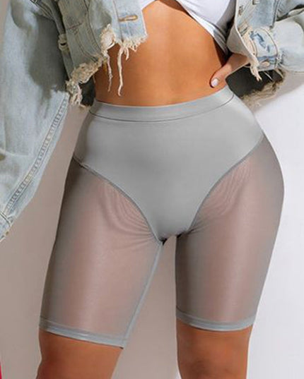ZASUWA Female Sexy Sheer Mesh Faux Leather High Waist Hip Lift Shorts