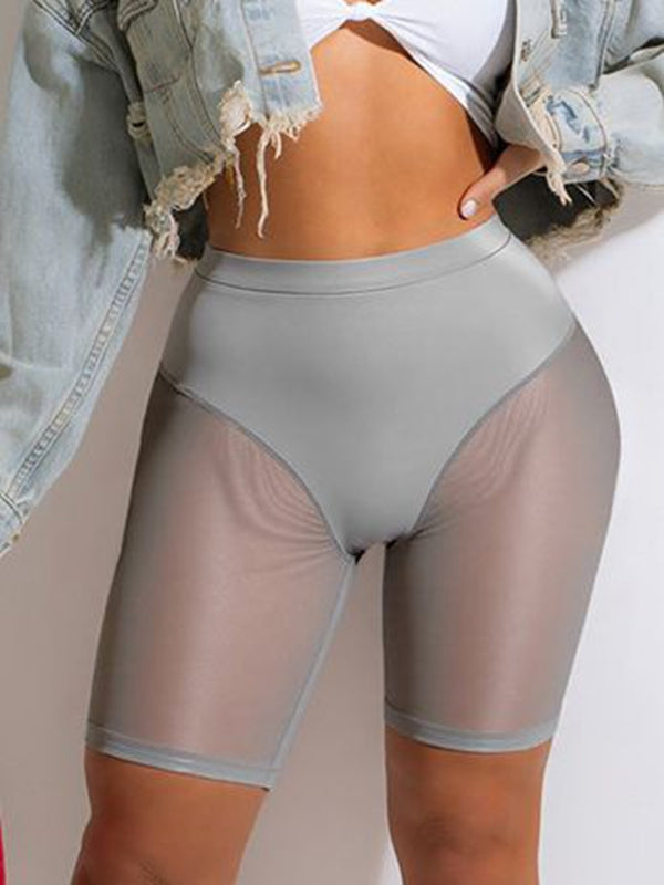 ZASUWA Female Sexy Sheer Mesh Faux Leather High Waist Hip Lift Shorts