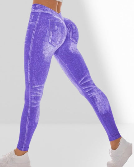 ZASUWA Female Deep V Back Denim Scrunch Bum Leggings