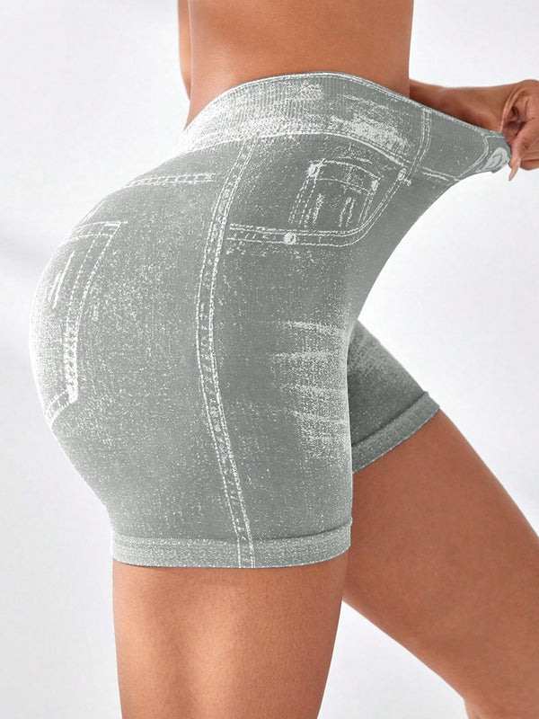 ZASUWA Female Deep V Back Denim Scrunch Bum Leggings