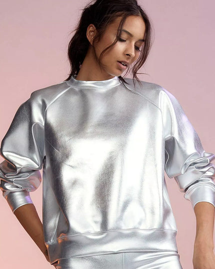 ZASUWA Female Glossy Faux Leather Hoodies