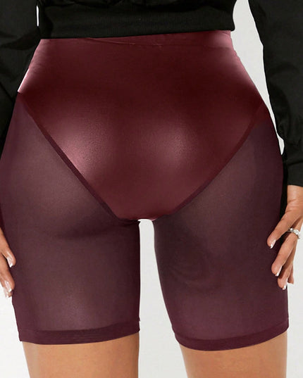 ZASUWA Female Sexy Sheer Mesh Faux Leather High Waist Hip Lift Shorts