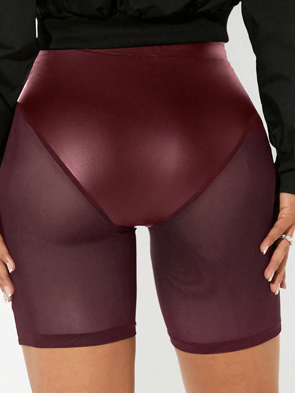 ZASUWA Female Sexy Sheer Mesh Faux Leather High Waist Hip Lift Shorts