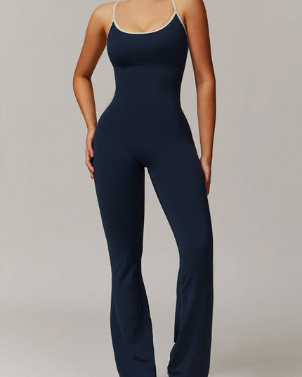 ZASUWA Female Cross Back Stripes Flare Jumpsuit