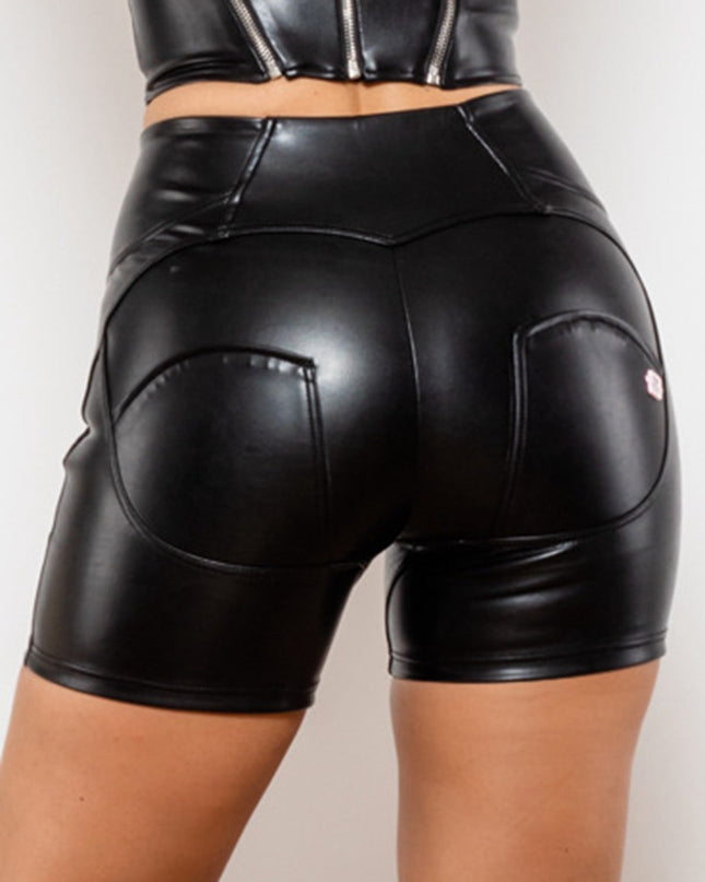 ZASUWA Female Glossy Faux Leather Zipper Pocket Shorts