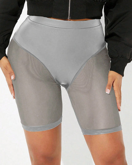 ZASUWA Female Sexy Sheer Mesh Faux Leather High Waist Hip Lift Shorts