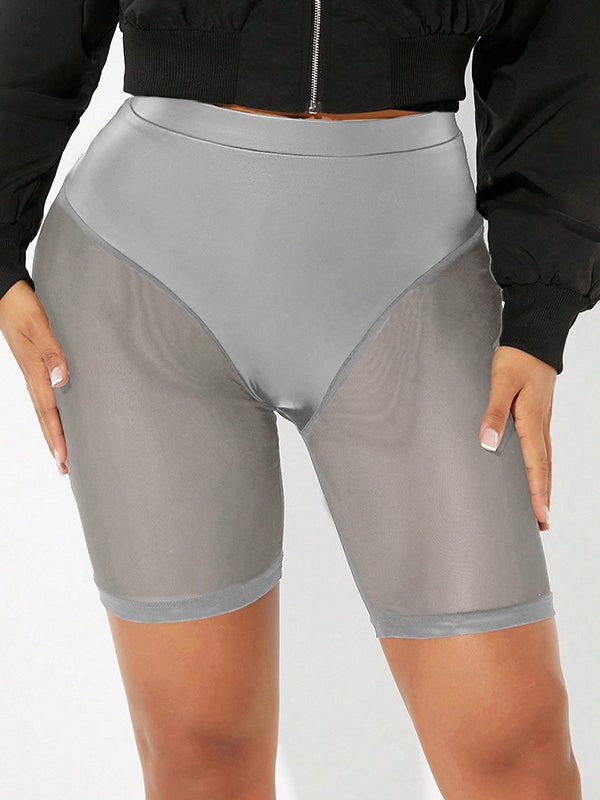ZASUWA Female Sexy Sheer Mesh Faux Leather High Waist Hip Lift Shorts