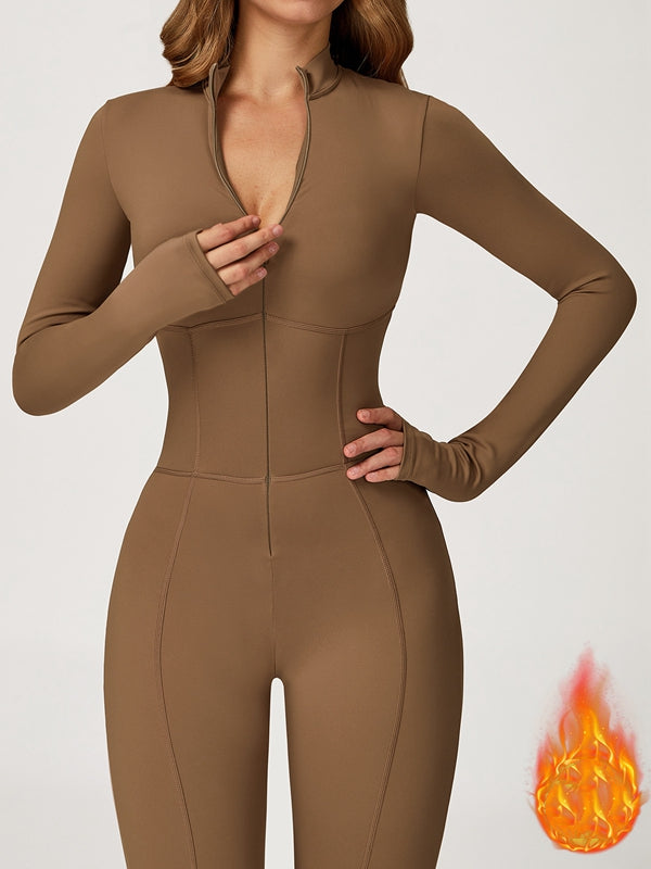 ZASUWA Female Sexy Zipper Corset Fleece Jumpsuit