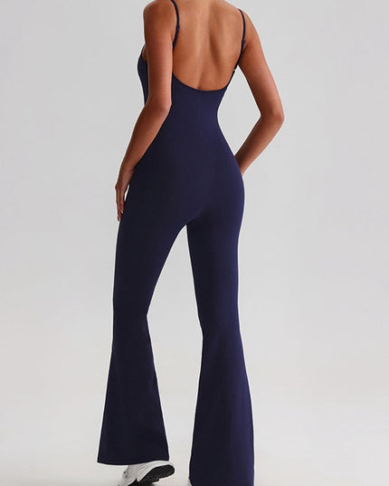 ZASUWA Female U Collar Backless Flare Jumpsuits