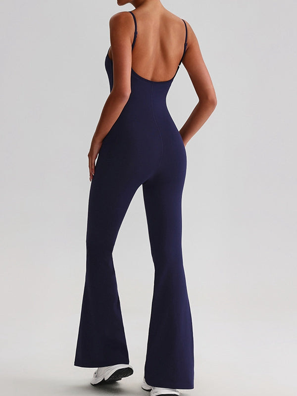 ZASUWA Female U Collar Backless Flare Jumpsuits