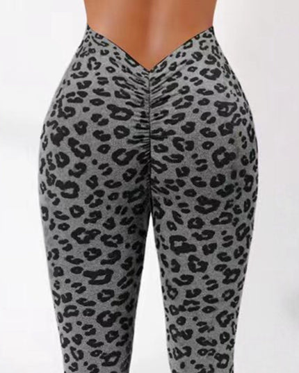 ZASUWA Female Deep V Back Leopard Print Leggings