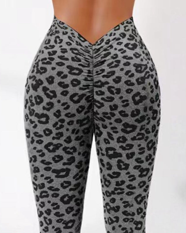 ZASUWA Female Deep V Back Leopard Print Leggings