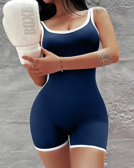 ZASUWA Female Contrast Color Ribbed Scrunch Bum Backless Romper