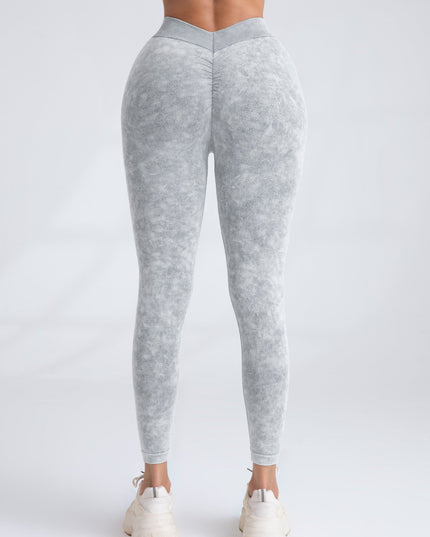 ZASUWA Female Denim Deep V Back Scrunch Bum Leggings