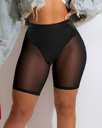 ZASUWA Female Sexy Sheer Mesh Faux Leather High Waist Hip Lift Shorts