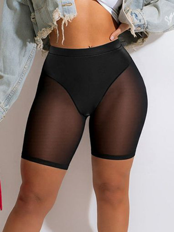 ZASUWA Female Sexy Sheer Mesh Faux Leather High Waist Hip Lift Shorts