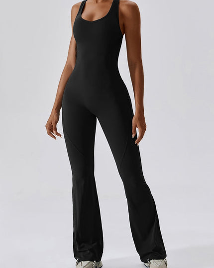 ZASUWA Female Hollow Out Backless Flare Jumpsuit