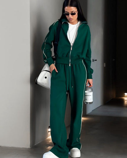 ZASUWA Female Stripes Zipper Pocket Casual Tracksuit