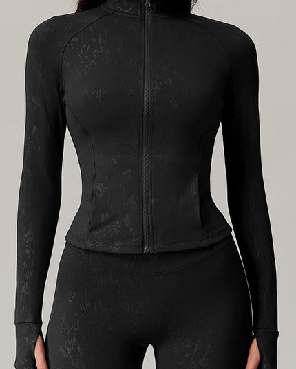 ZASUWA Female Sexy Hot Stamping Print Pocket Thumbhole Jacket