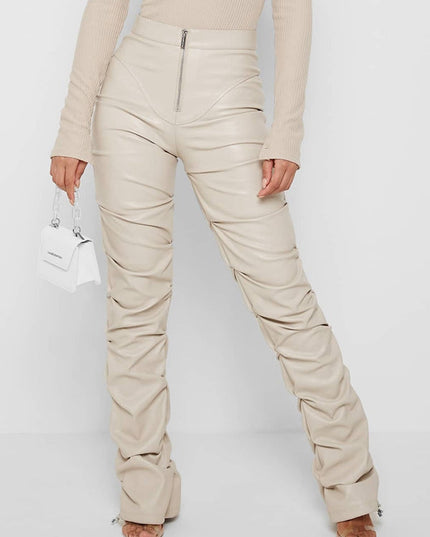 ZASUWA Female Faux Leather Folds Zipper Fashion Leggings